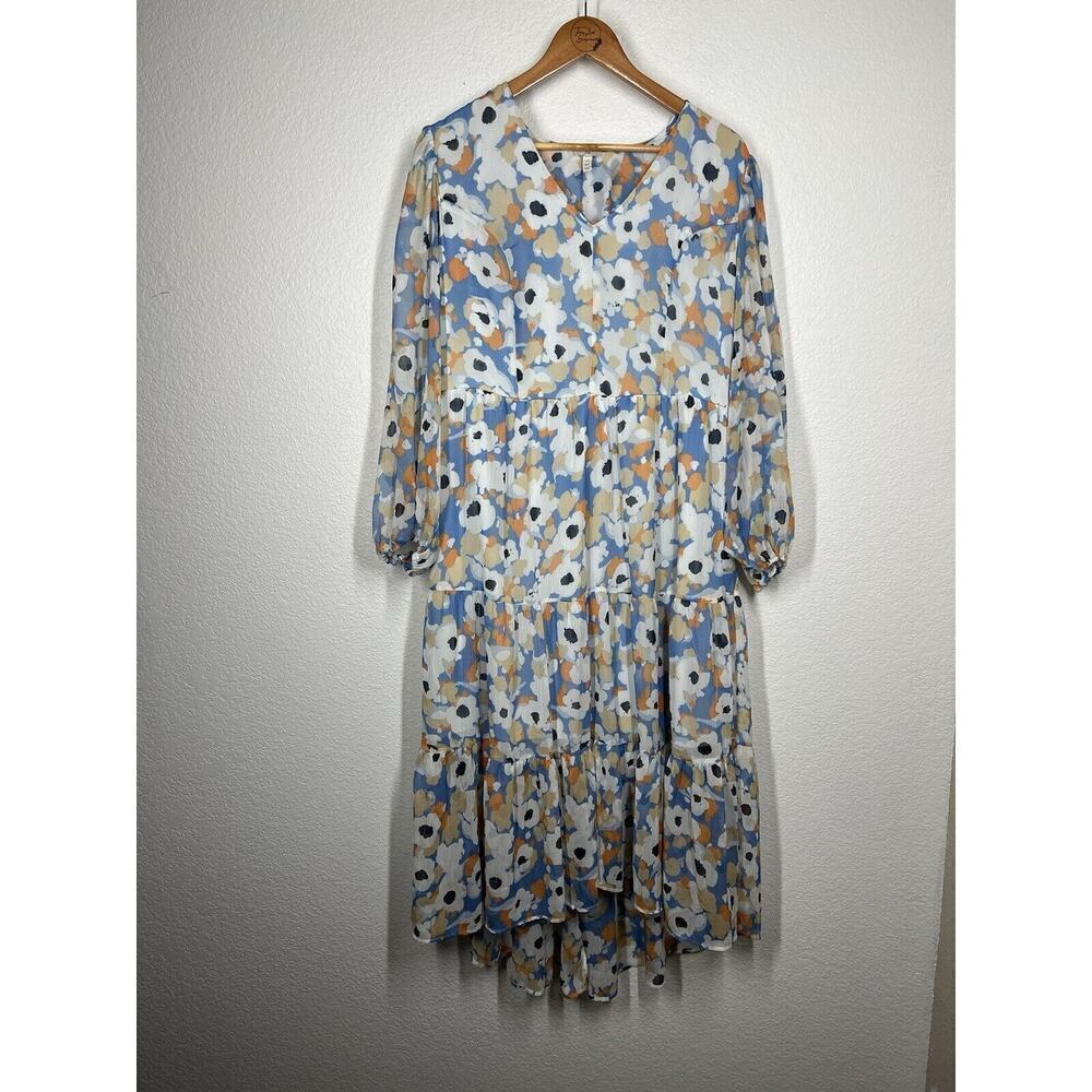 Joie Floral Chiffon Midi Dress Large Ruffled Hi Low Hem